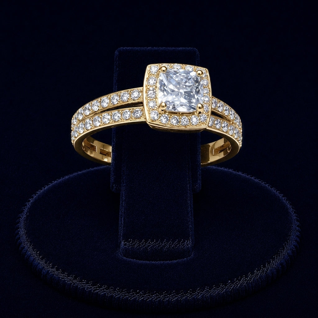 3 CT Princess-Cut VVS Moissanite Diamond Halo Bridal Ring Set By Shaped Jewelers