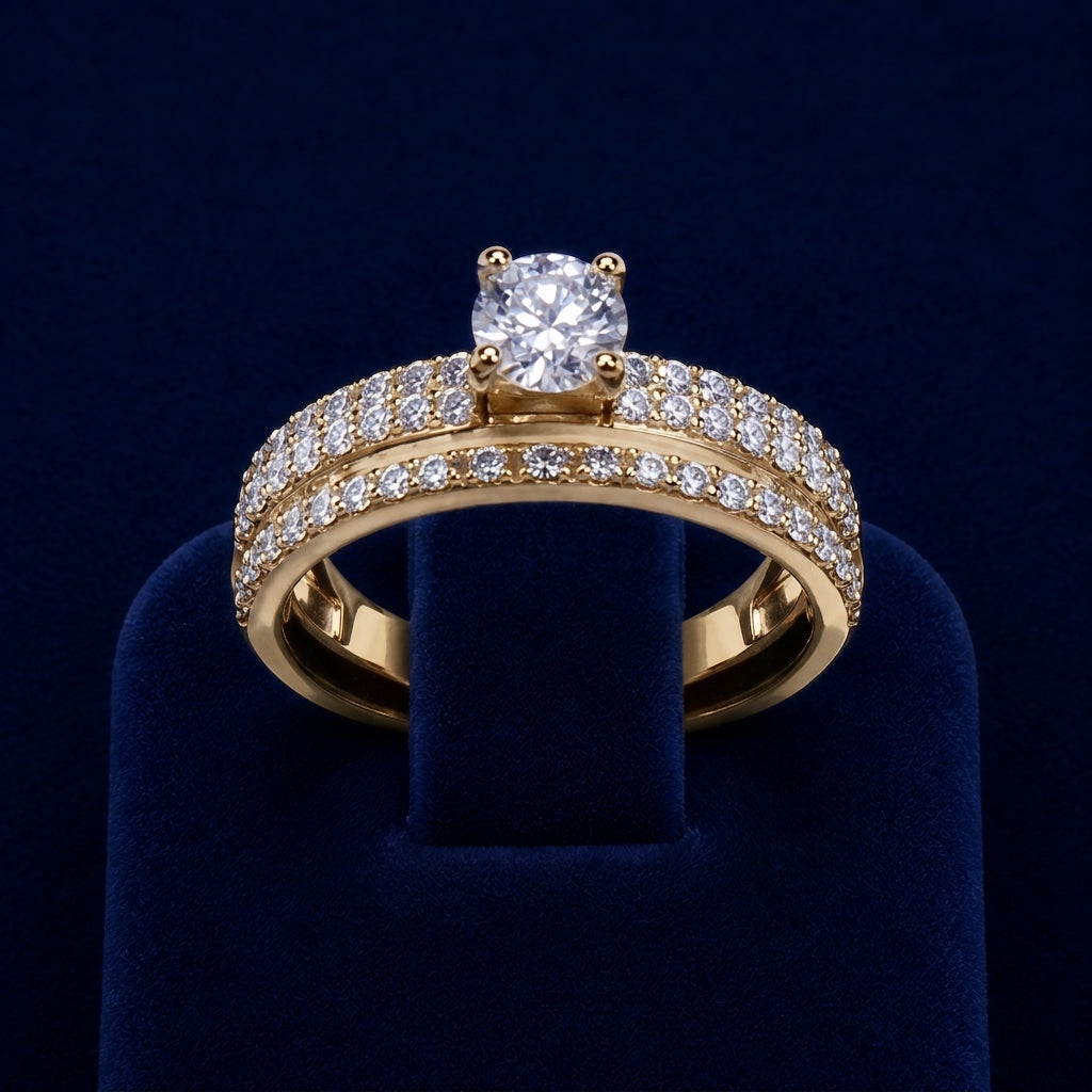 3 CT Round-Cut VVS Moissanite Diamond Bridal Ring Set By Shaped Jewelers