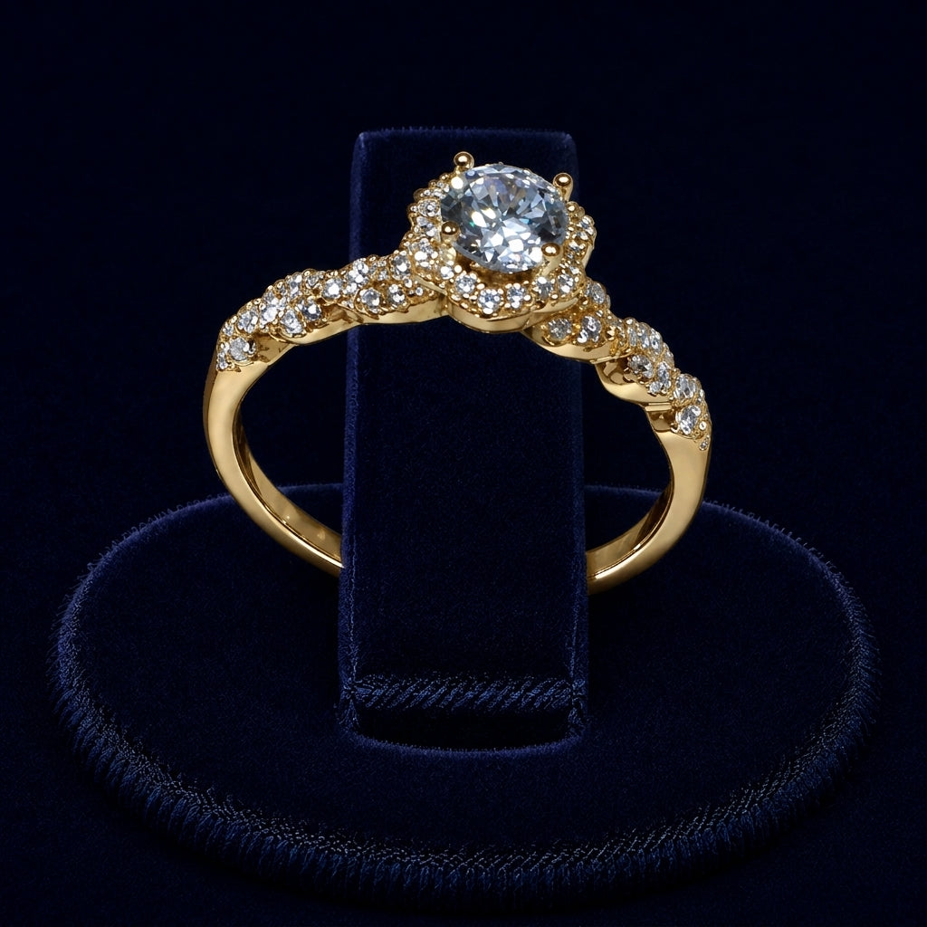 3 CT Round-Cut VVS Moissanite Diamond Floral Halo Engagement Ring By Shaped Jewelers