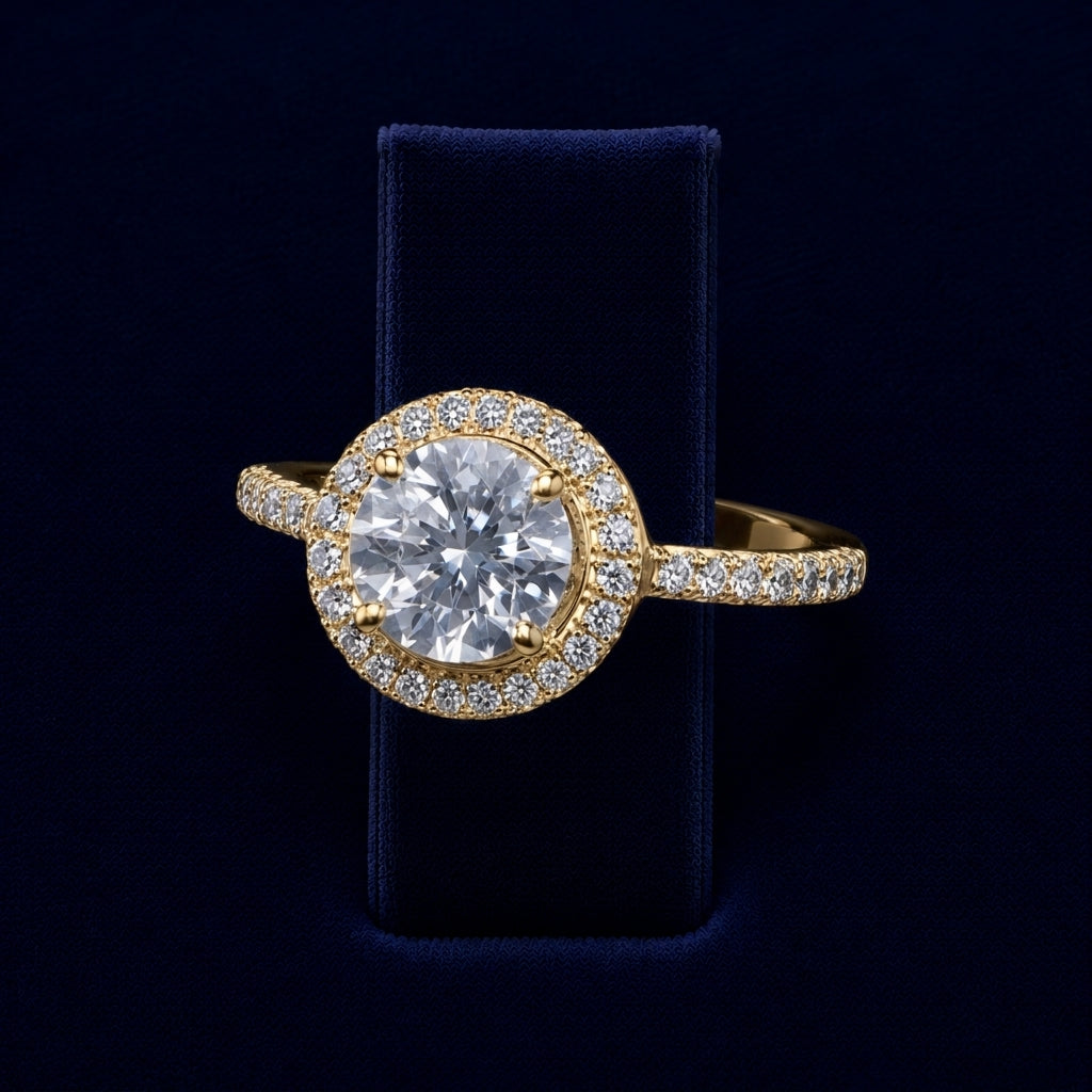3 CT Round-Cut VVS Moissanite Diamond Halo Engagement Ring By Shaped Jewelers