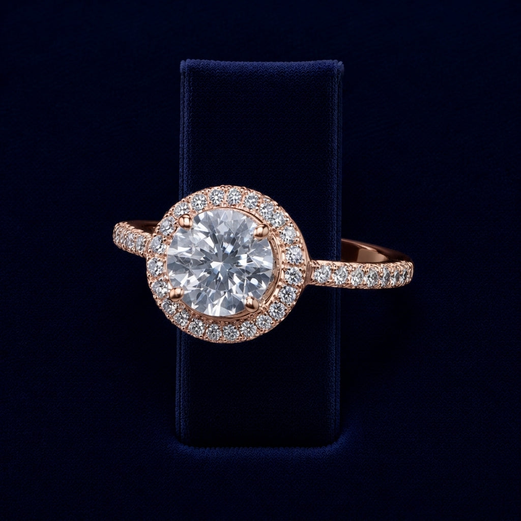 3 CT Round-Cut VVS Moissanite Diamond Halo Engagement Ring By Shaped Jewelers