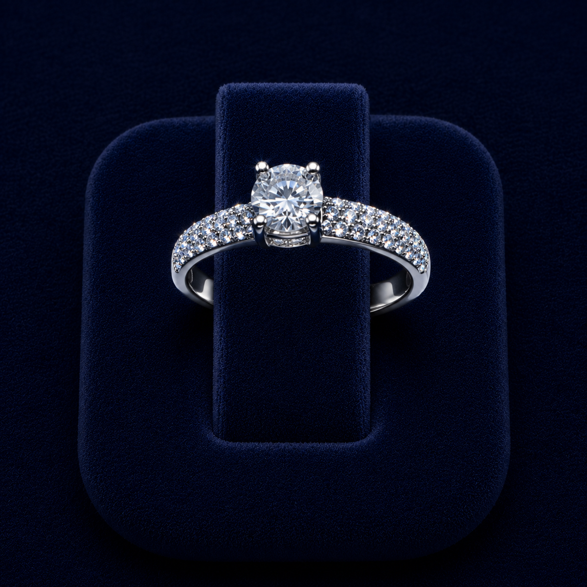 2 CT Round-Cut VVS Moissanite Diamond Pavé Engagement Ring