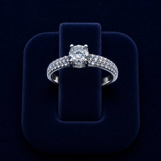 2 CT Round-Cut VVS Moissanite Diamond Pavé Engagement Ring