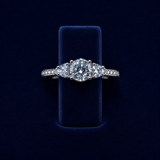 3 CT Round & Pear-Cut VVS Moissanite Diamond Three-Stone Ring