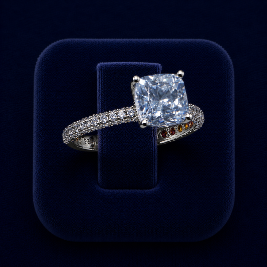 3 CT Cushion-Cut VVS Moissanite Diamond Pavé Engagement Ring