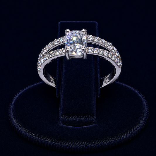 3 CT Cushion-Cut VVS Moissanite Diamond Split-Shank Engagement Ring