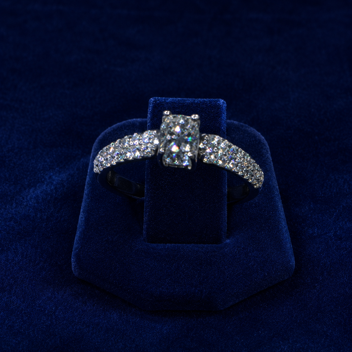3 CT Cushion-Cut VVS Moissanite Diamond Two-Stone Pavé Ring