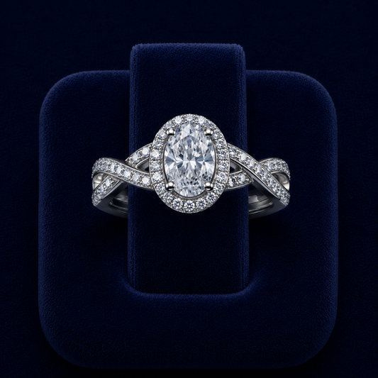 3 CT Oval-Cut VVS Moissanite Diamond Halo Engagement Ring