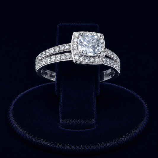 3 CT Princess-Cut VVS Moissanite Diamond Halo Bridal Ring Set