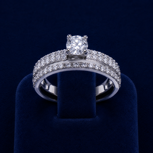 3 CT Round-Cut VVS Moissanite Diamond Bridal Ring Set