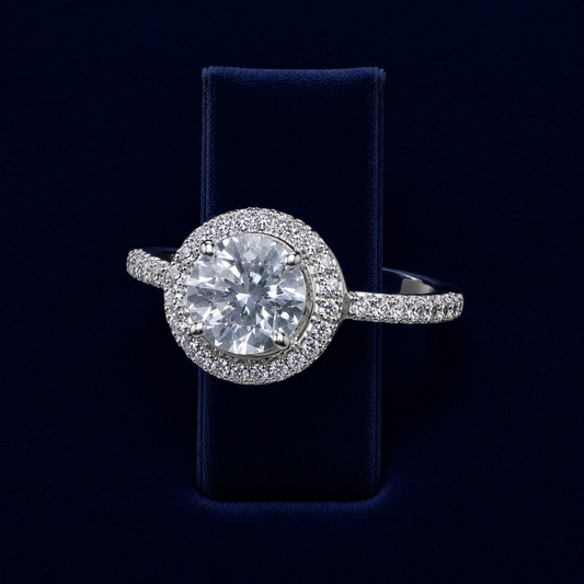 3 CT Round-Cut VVS Moissanite Diamond Halo Engagement Ring