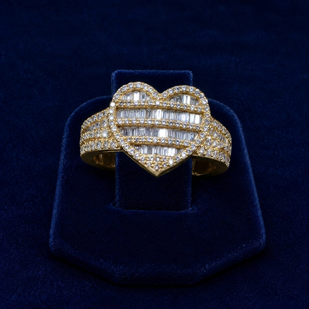 5 CT Baguette & Round-Cut VVS Moissanite Diamond Heart-Shaped Statement Ring By Shaped Jewelers