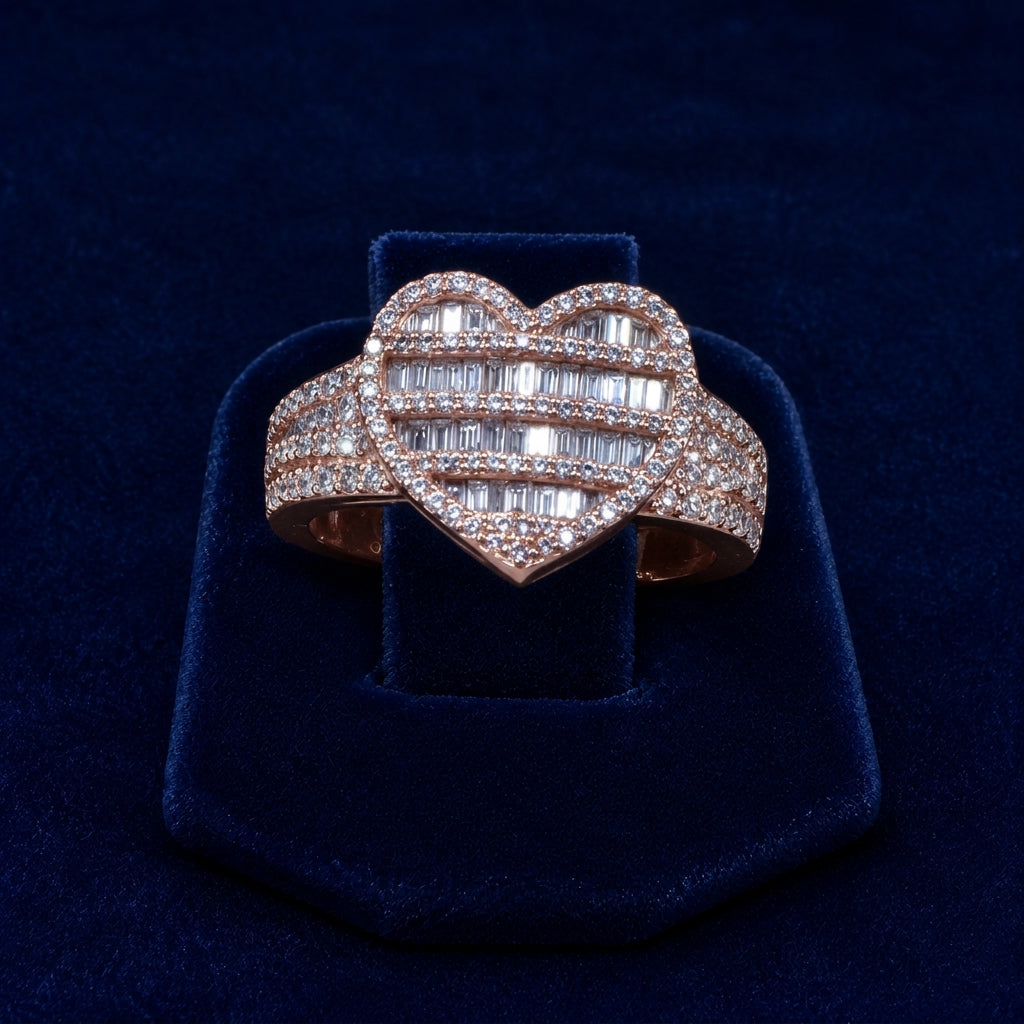 5 CT Baguette & Round-Cut VVS Moissanite Diamond Heart-Shaped Statement Ring By Shaped Jewelers