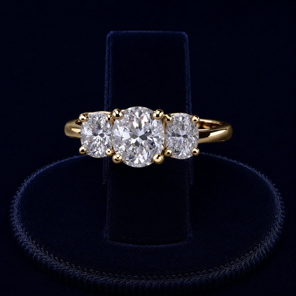 5 CT Oval-Cut VVS Moissanite Diamond Three-Stone Engagement Ring By Shaped Jewelers