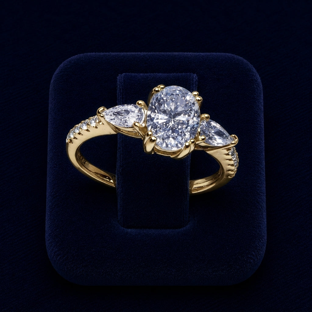 5 CT Oval & Pear-Cut VVS Moissanite Diamond Floral Cluster Ring By Shaped Jewelers