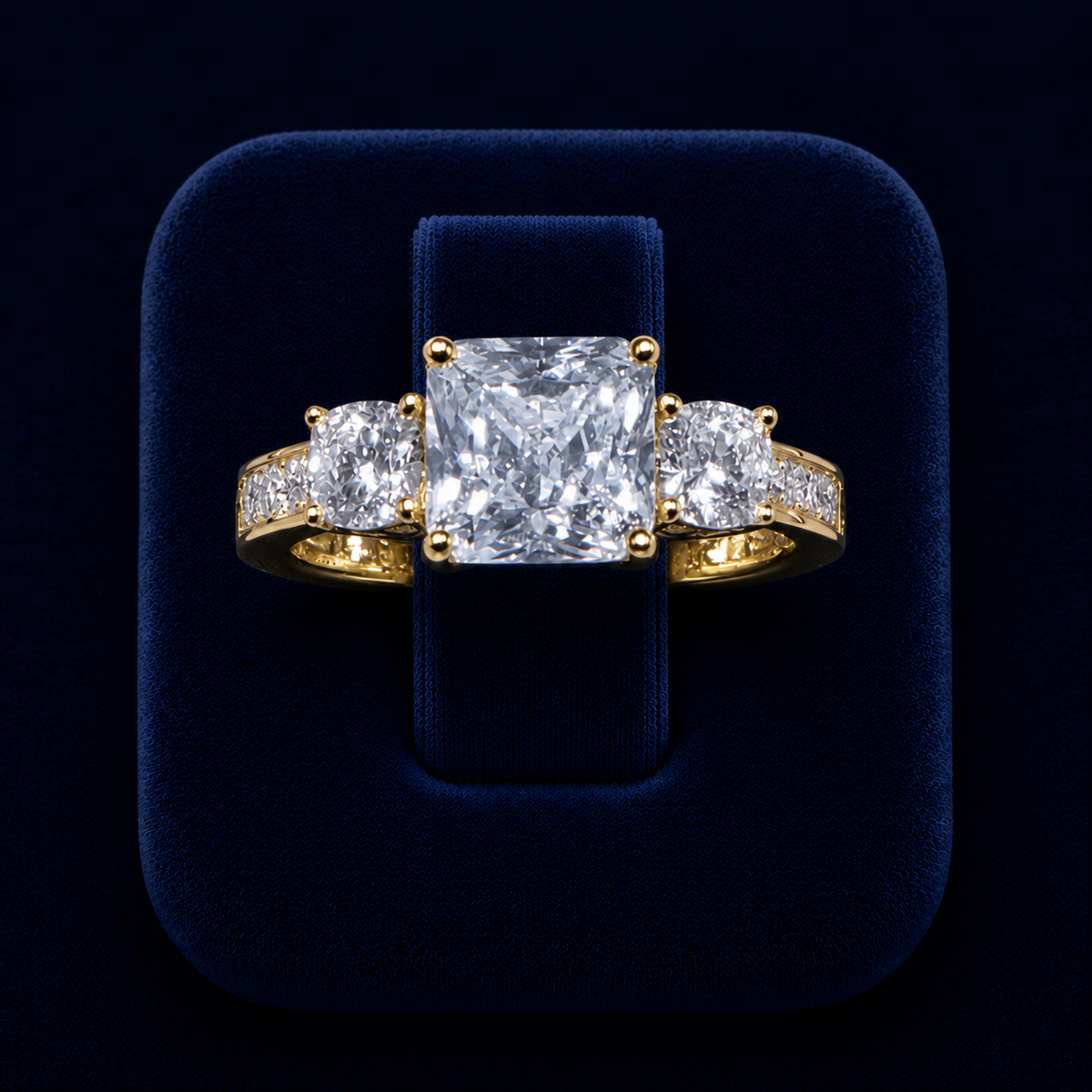 5 CT Princess & Pear-Cut VVS Moissanite Diamond Three-Stone Engagement Ring By Shaped Jewelers