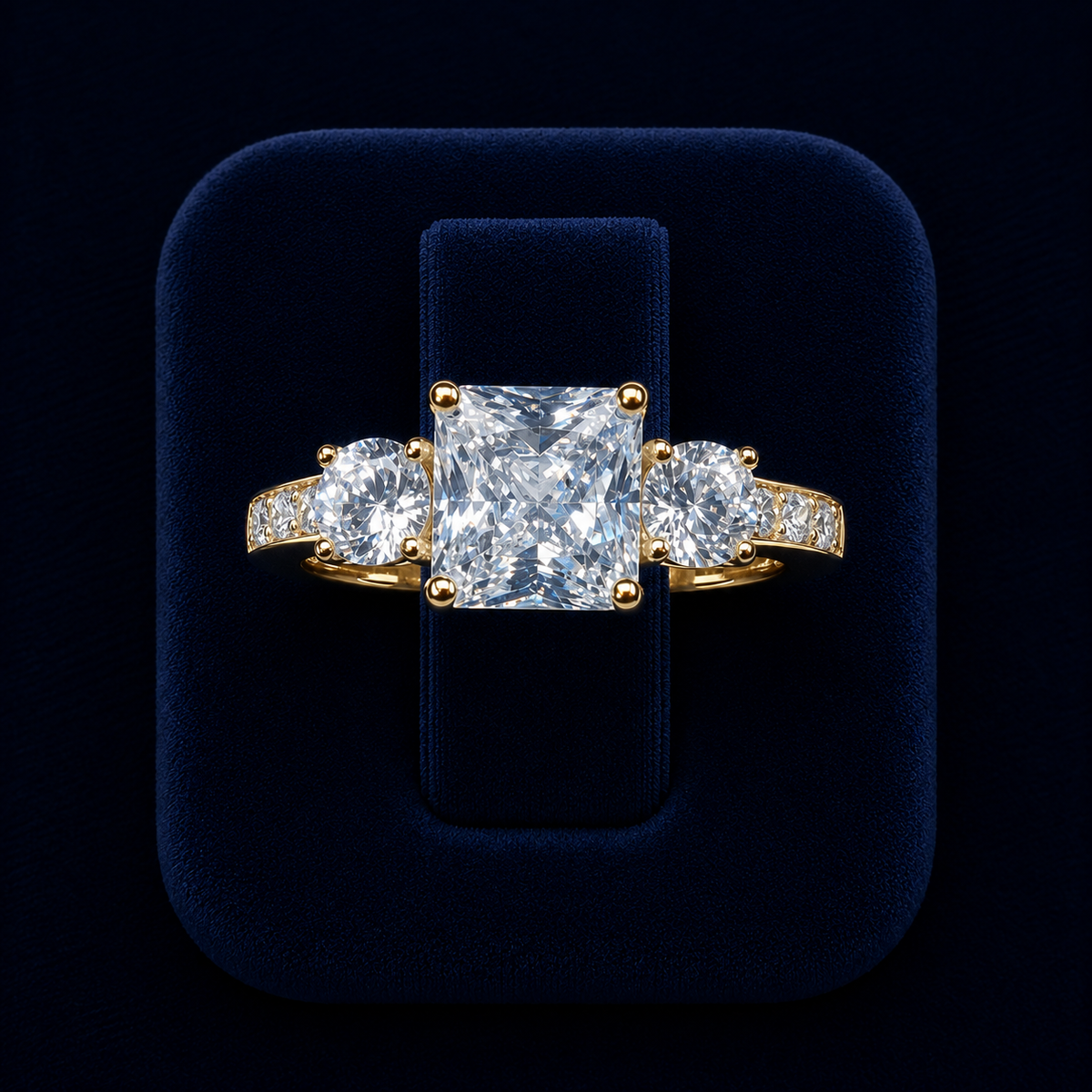 5 CT Princess & Round-Cut VVS Moissanite Diamond Three-Stone Engagement Ring By Shaped Jewelers