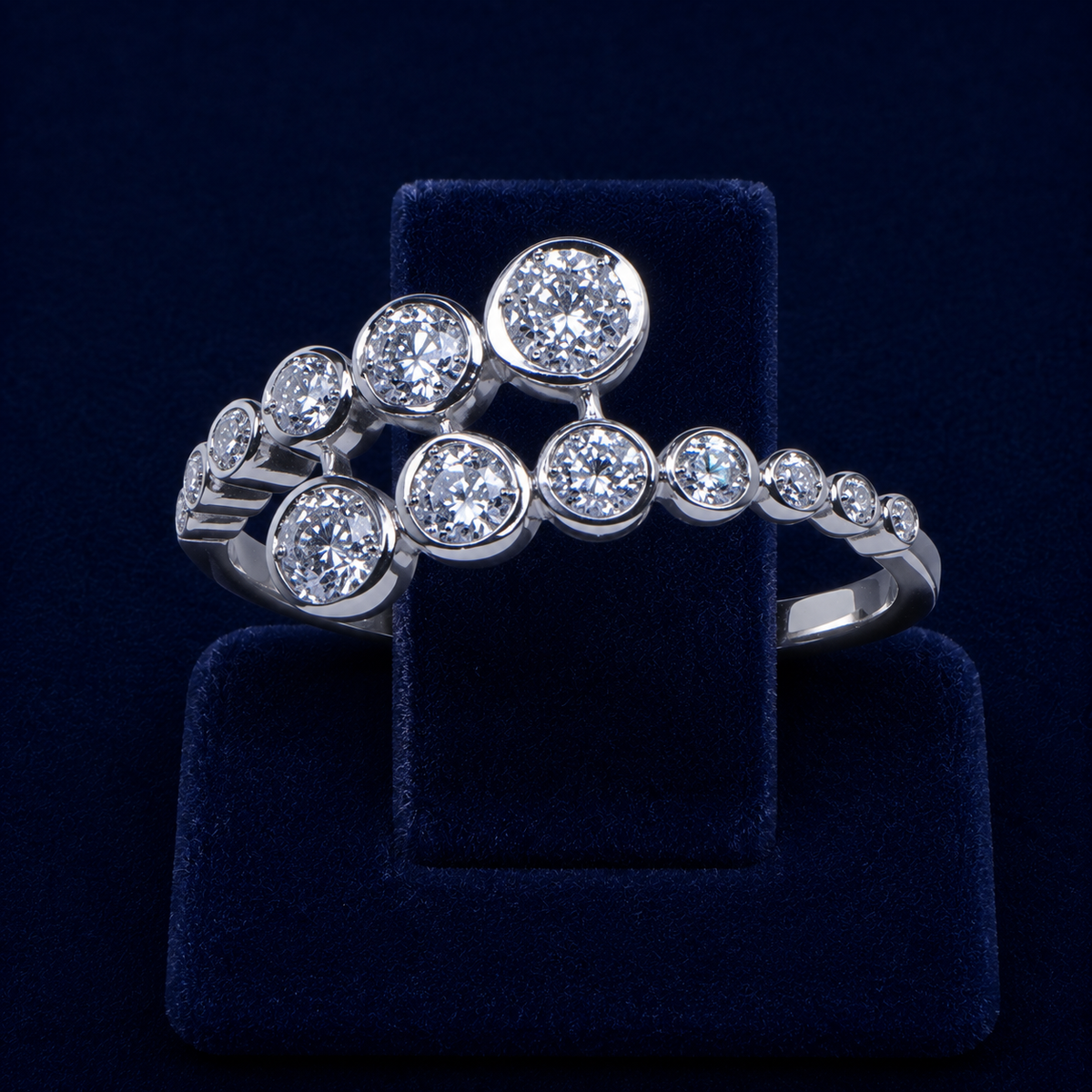 4 CT Round-Cut VVS Moissanite Diamond Graduated Bezel-Set Double-Row Statement Ring