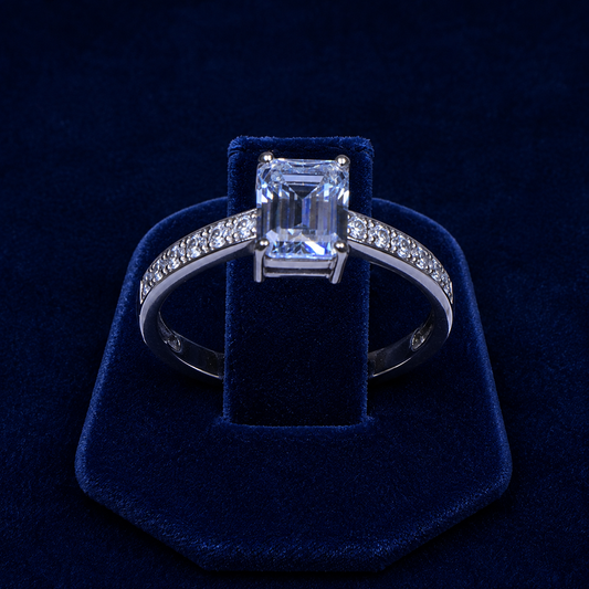 5 CT Emerald-Cut VVS Moissanite Diamond Pavé Engagement Ring (Channel Shoulders)
