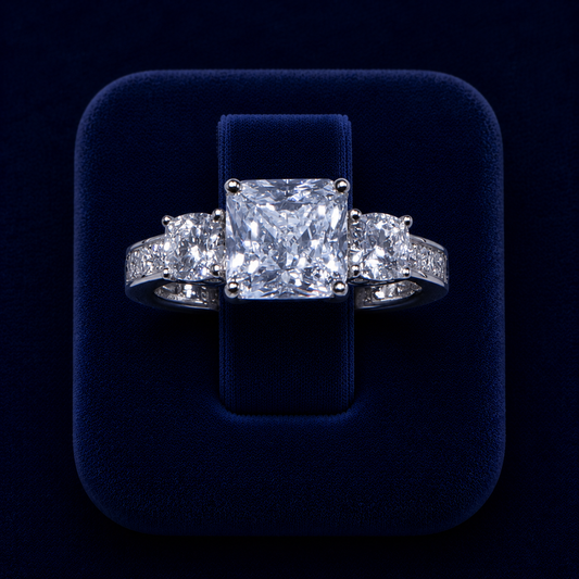 5 CT Princess & Pear-Cut VVS Moissanite Diamond Three-Stone Engagement Ring