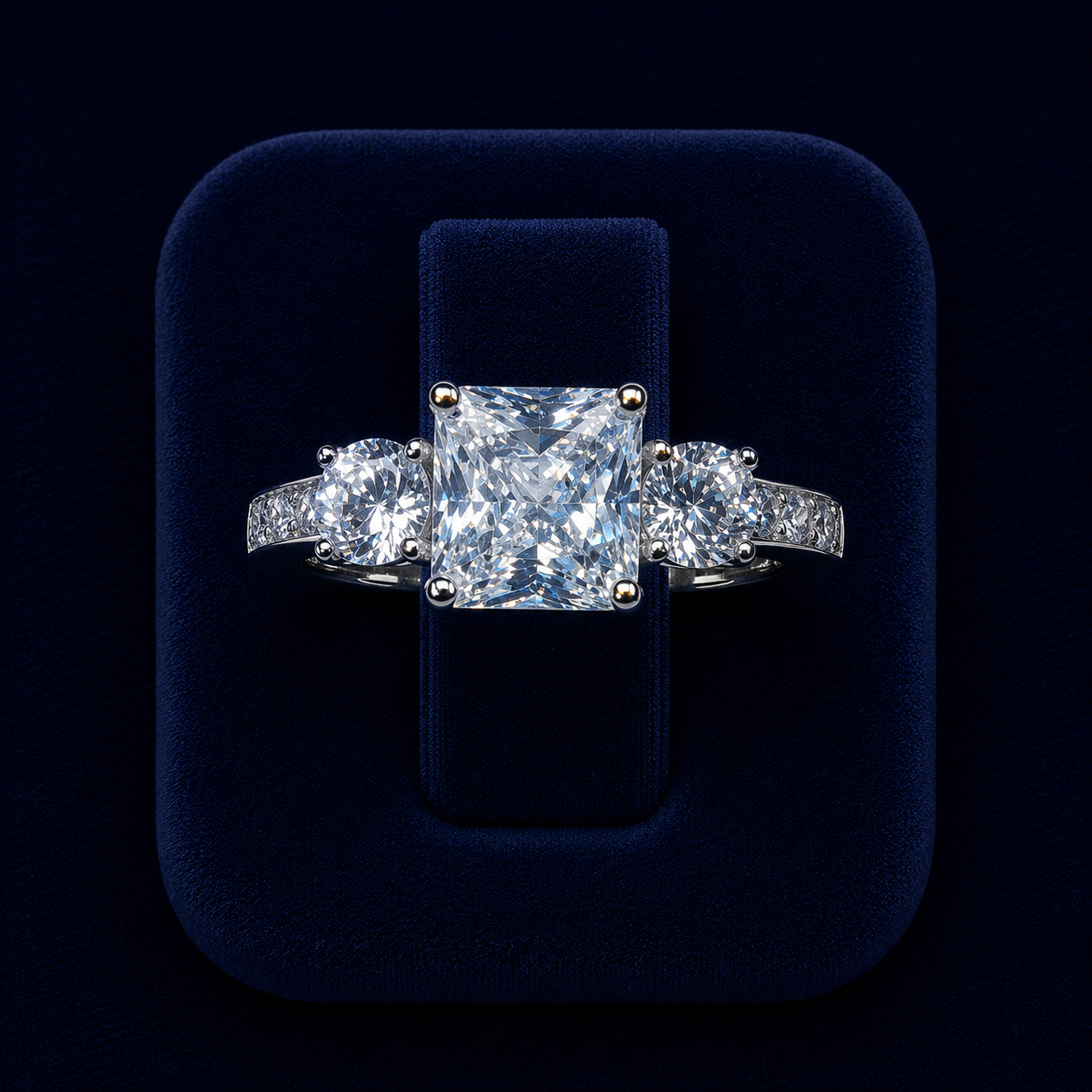 5 CT Princess & Round-Cut VVS Moissanite Diamond Three-Stone Engagement Ring