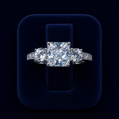 5 CT Princess & Round-Cut VVS Moissanite Diamond Three-Stone Engagement Ring