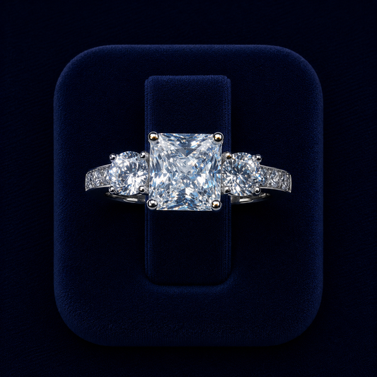 5 CT Princess & Round-Cut VVS Moissanite Diamond Three-Stone Engagement Ring