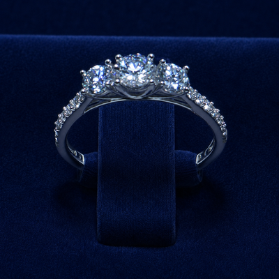 3 CT Round-Cut VVS Moissanite Diamond Three-Stone Pavé Ring