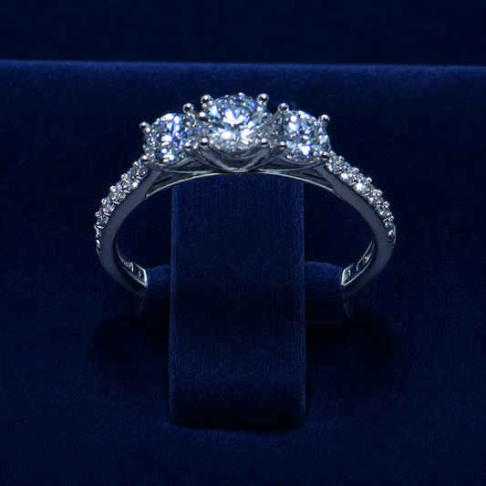 3 CT Round-Cut VVS Moissanite Diamond Three-Stone Pavé Ring