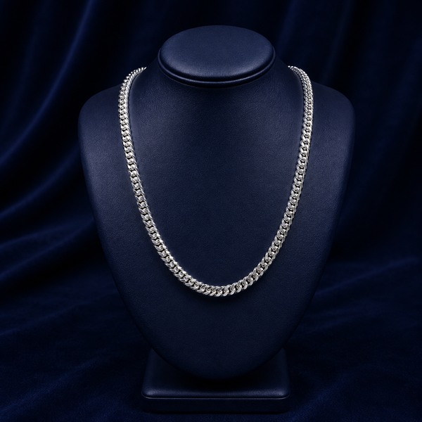8mm Miami Cuban Link Chain — Rhodium Finish