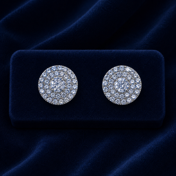 Double Halo Round Cluster Stud Earrings