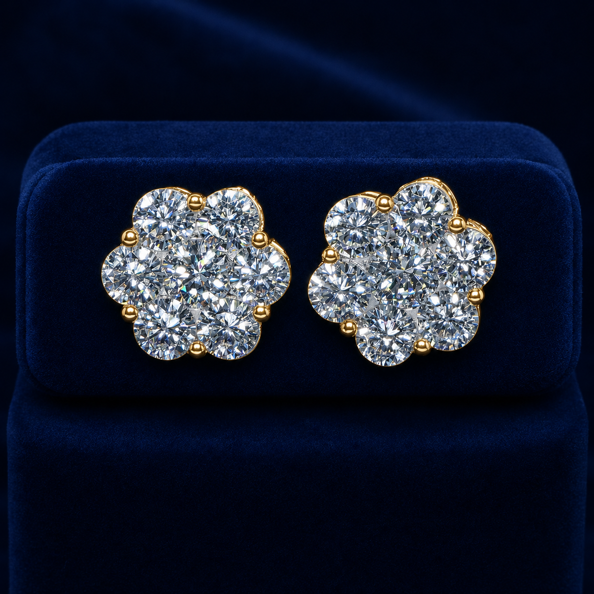Big-Stone Flower Cluster Stud Earrings By Shaped Jewelers