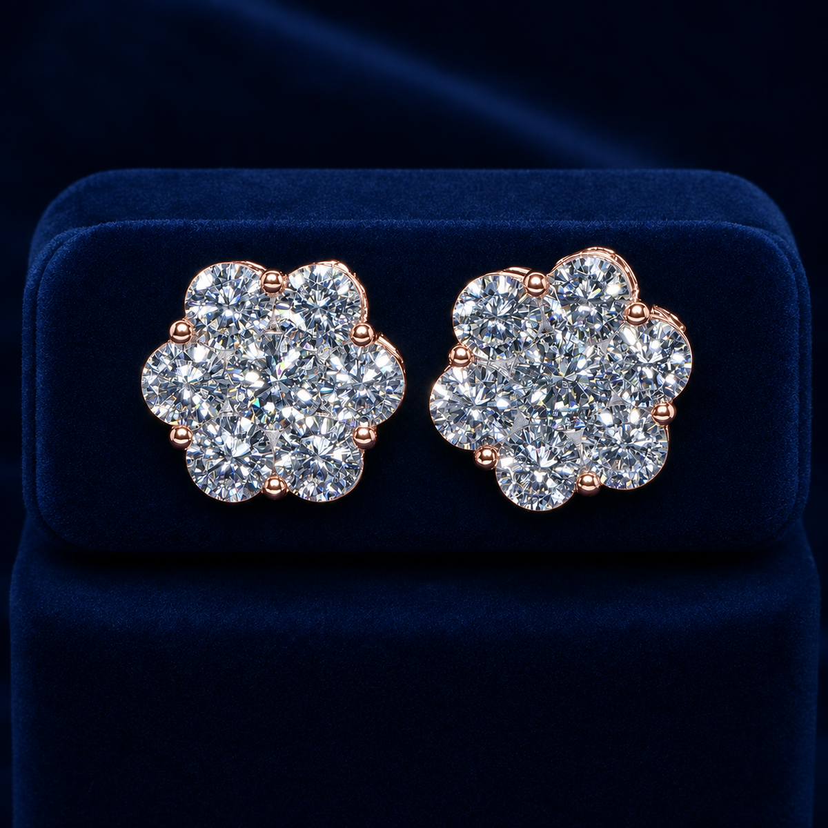 Big-Stone Flower Cluster Stud Earrings By Shaped Jewelers
