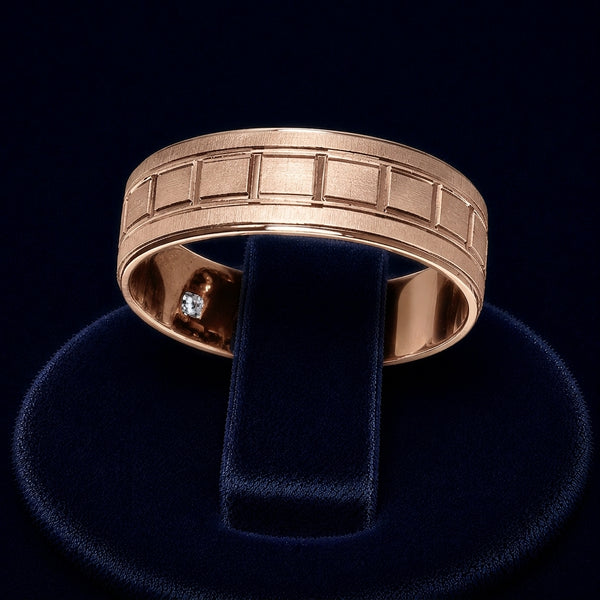 Brushed Block-Pattern Band Ring By Shaped Jewelers