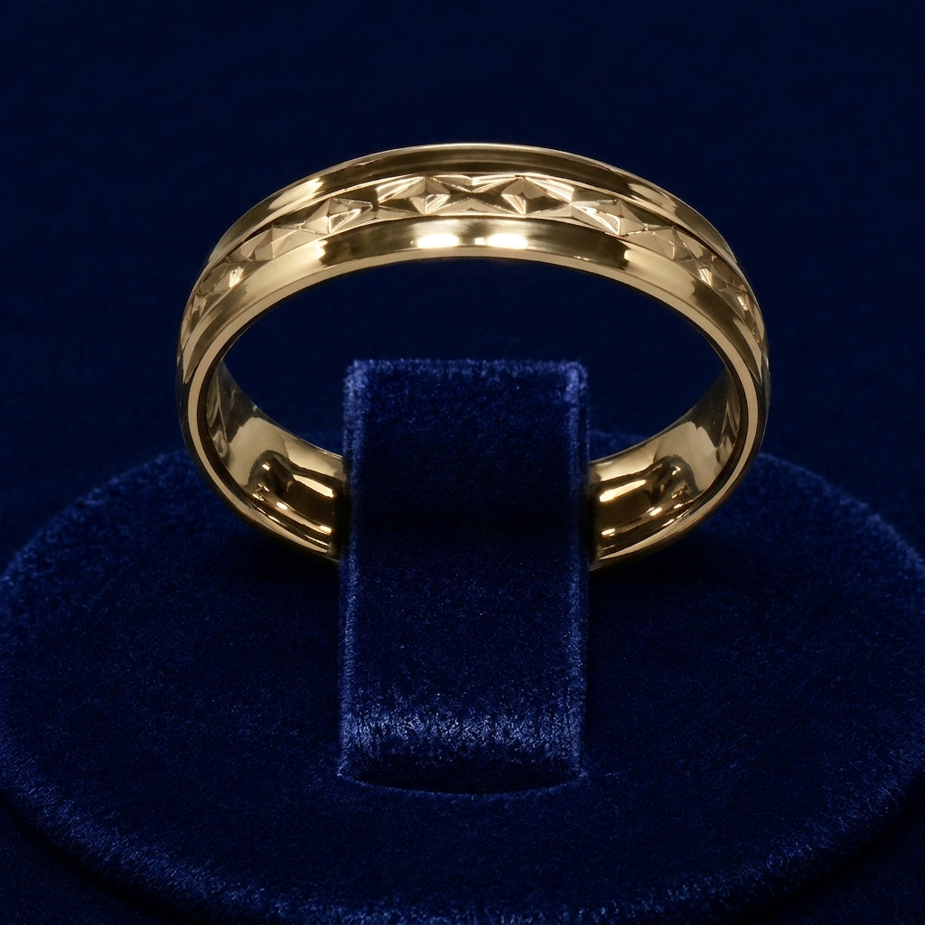 Diamond-Cut X-Pattern Band Ring By Shaped Jewelers