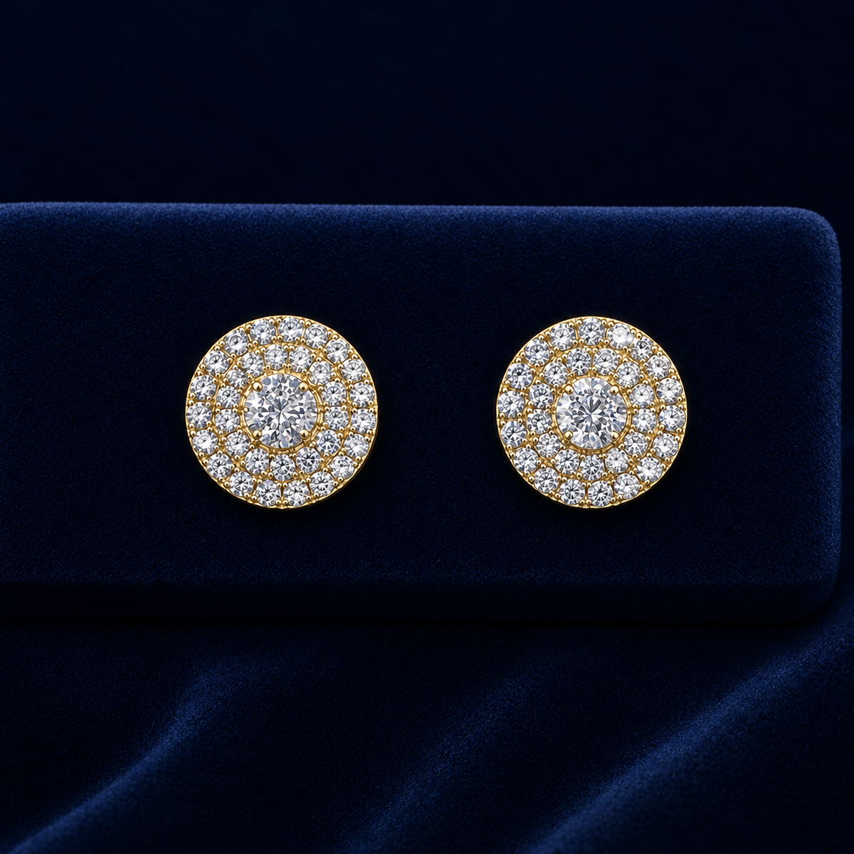 Double Halo Round Cluster Stud Earrings By Shaped Jewelers
