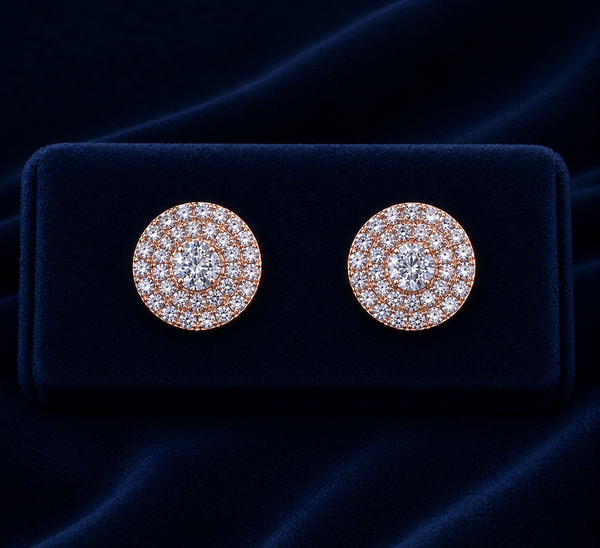 Double Halo Round Cluster Stud Earrings By Shaped Jewelers