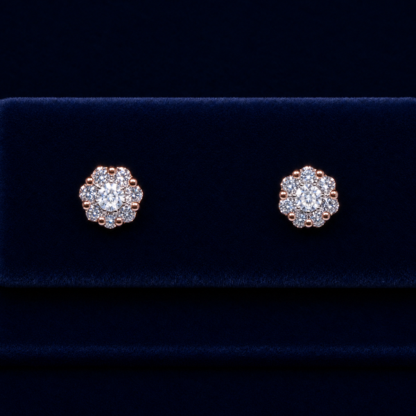 Flower Halo Solitaire Stud Earrings By Shaped Jewelers
