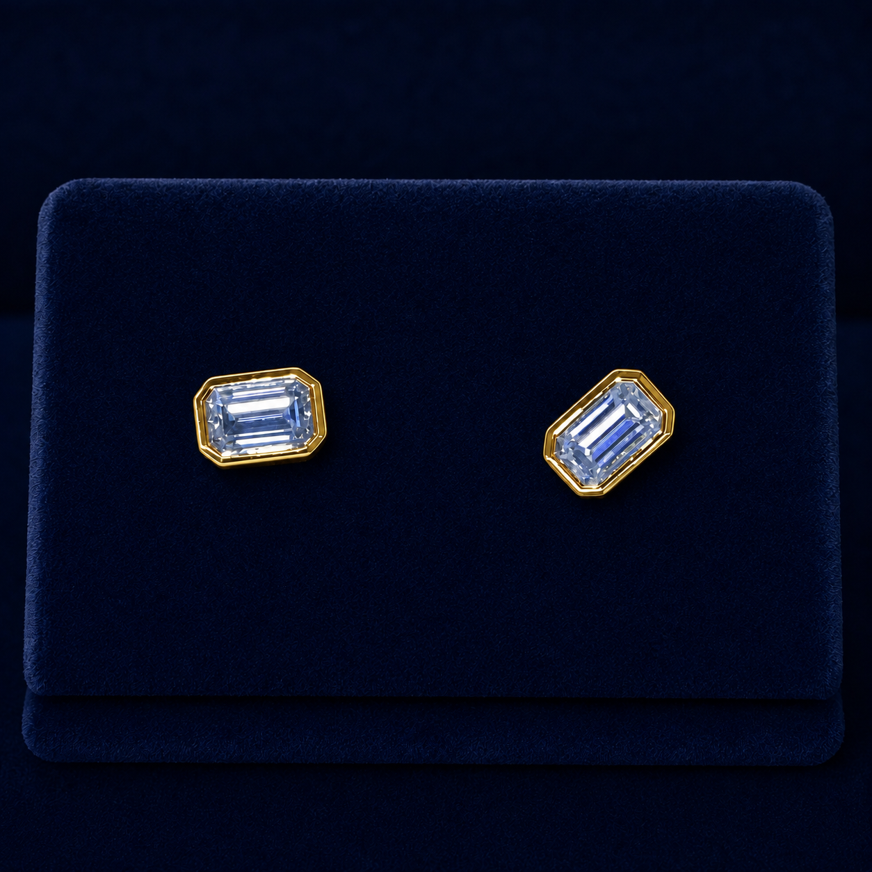 Large Emerald-Cut Bezel Stud Earrings By Shaped Jewelers
