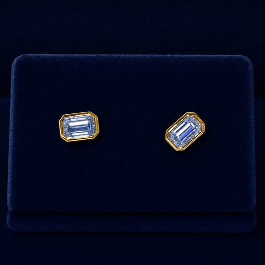 Large Emerald-Cut Bezel Stud Earrings By Shaped Jewelers