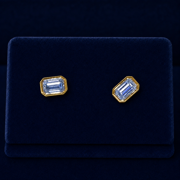 Large Emerald-Cut Bezel Stud Earrings By Shaped Jewelers