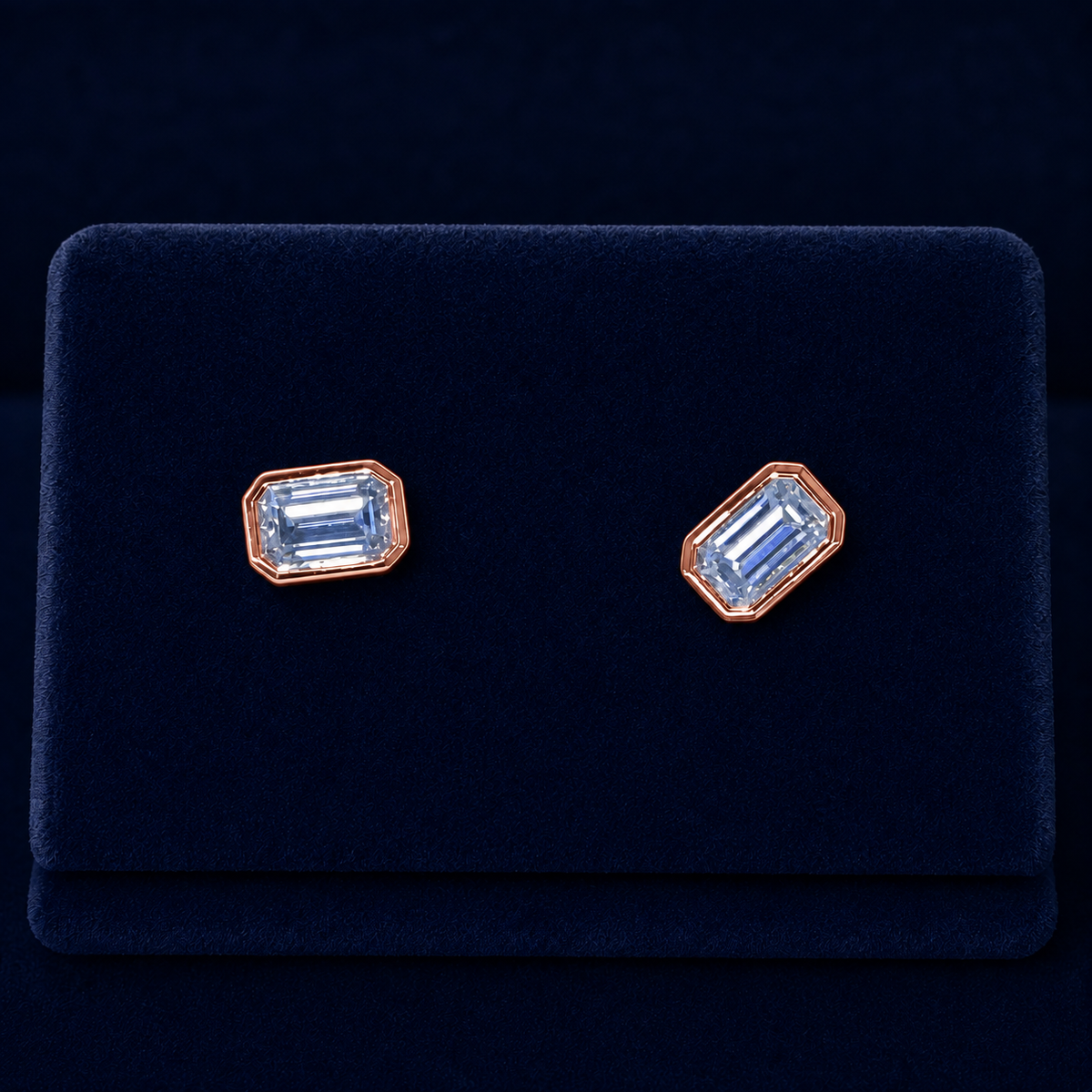 Large Emerald-Cut Bezel Stud Earrings By Shaped Jewelers