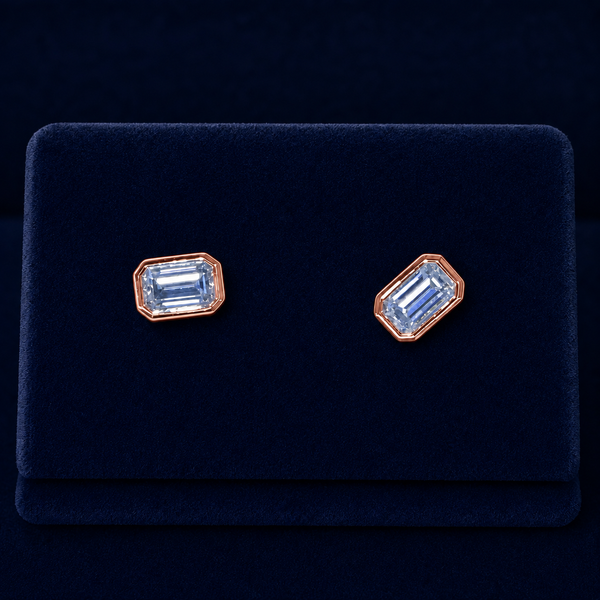 Large Emerald-Cut Bezel Stud Earrings By Shaped Jewelers