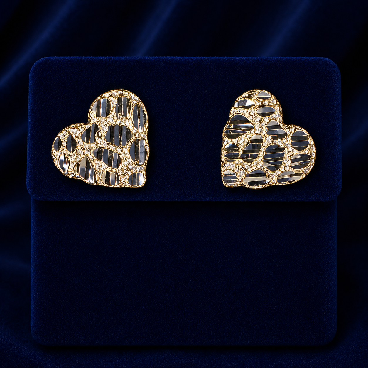 Large Heart Nugget Diamond-Cut Stud Earrings By Shaped Jewelers
