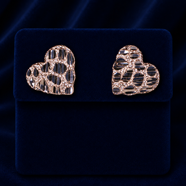 Large Heart Nugget Diamond-Cut Stud Earrings By Shaped Jewelers