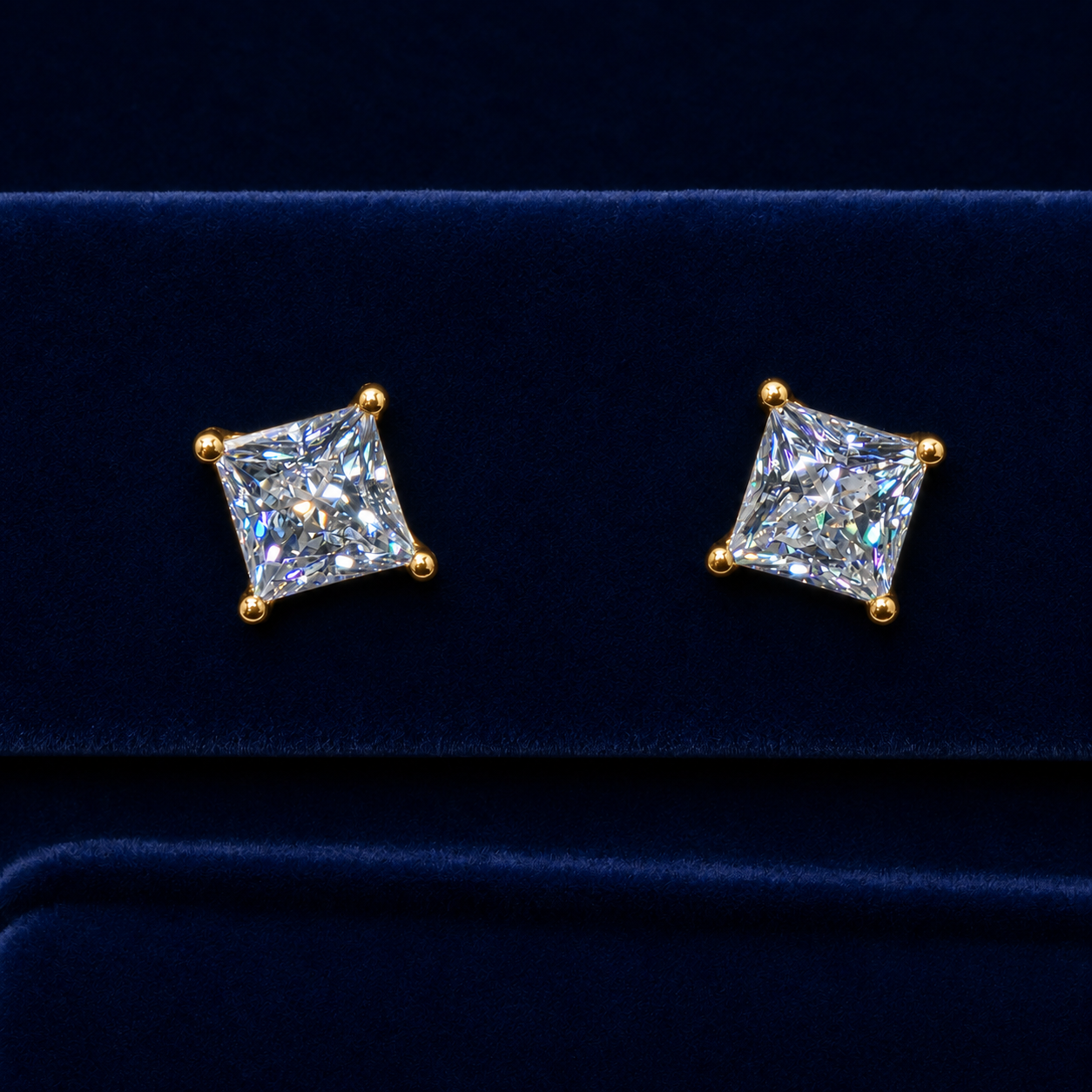 Large Princess-Cut Solitaire Stud Earrings By Shaped Jewelers