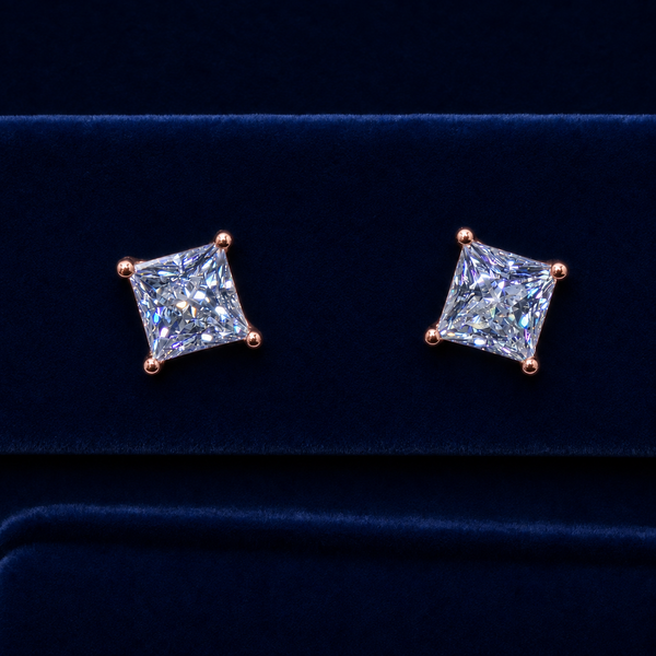 Large Princess-Cut Solitaire Stud Earrings By Shaped Jewelers