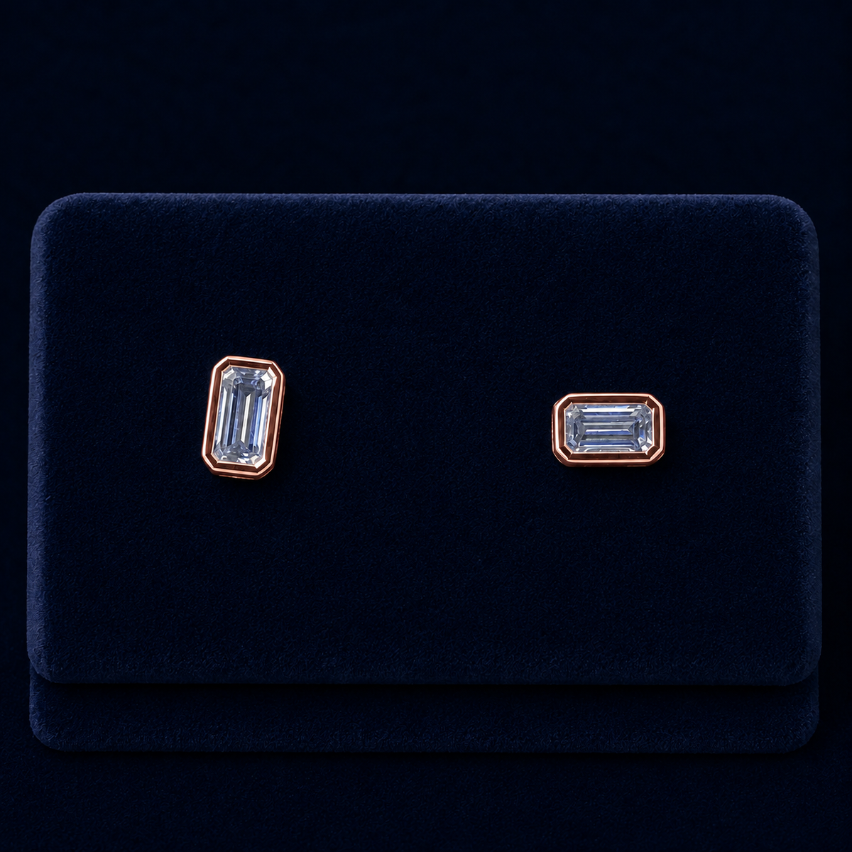 Medium Emerald-Cut Bezel Stud Earrings By Shaped Jewelers