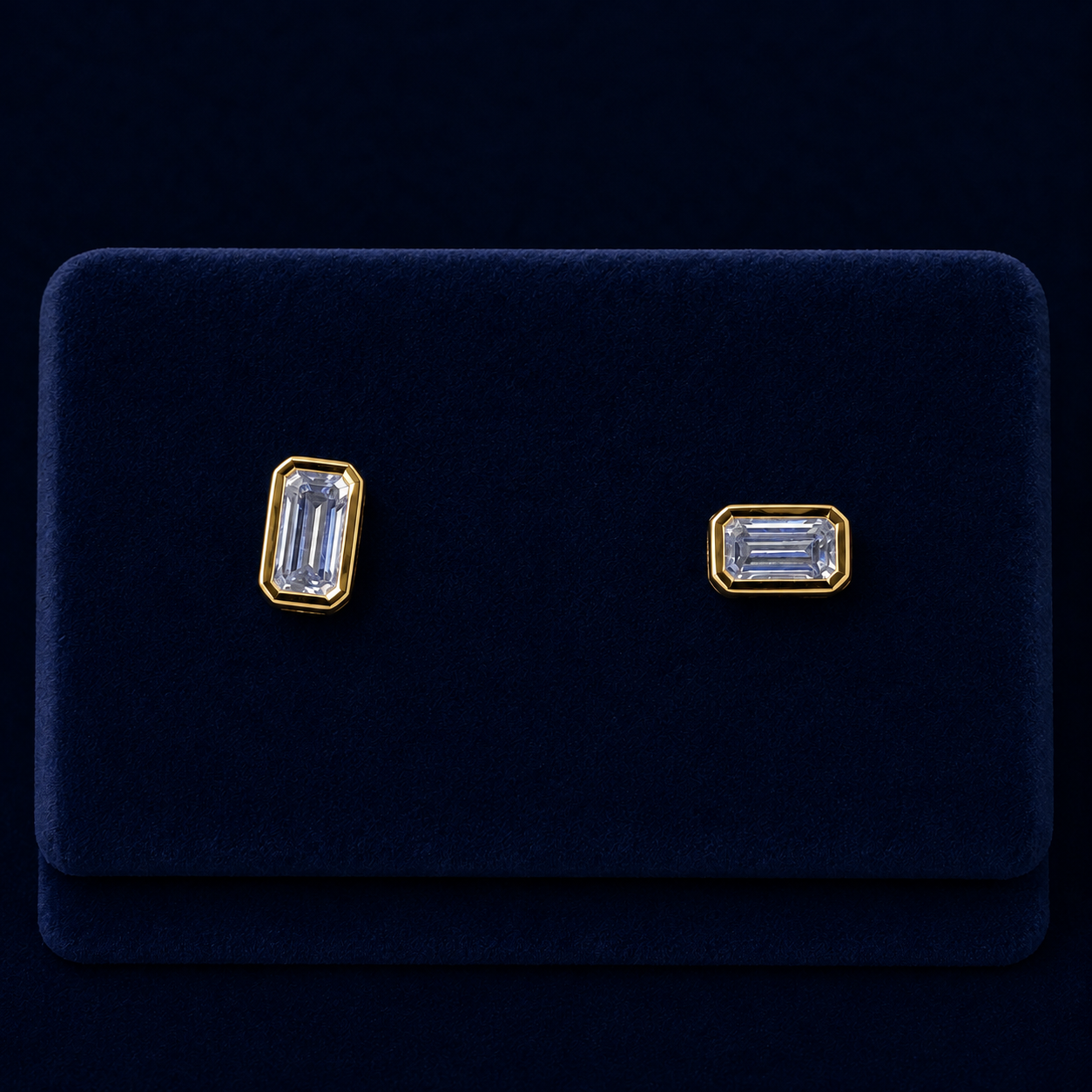 Medium Emerald-Cut Bezel Stud Earrings By Shaped Jewelers