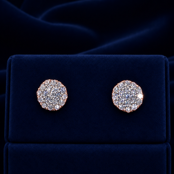 Round Pave Dome Cluster Stud Earrings By Shaped Jewelers